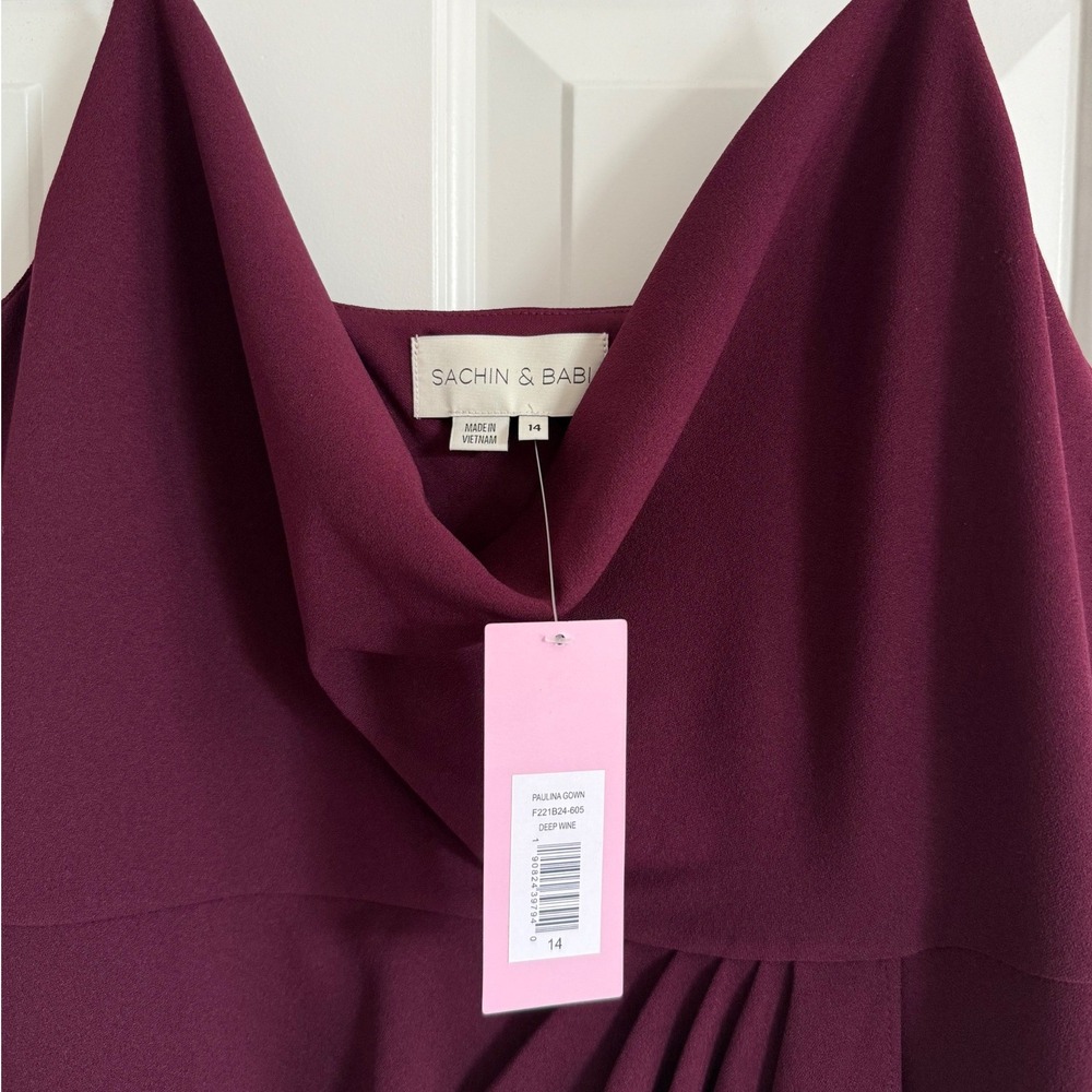 Sachin & Babi Paulina Gown Size 14 Deep Wine Formal Cowl Neck Crepe Dress NWT - Picture 11 of 11